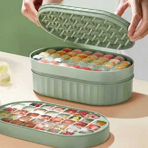 Ice Cube Mold With Lid Storage Bin Silicone Soft Bottom Easy Release Large Capacity Reusable Maker And Scoop