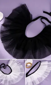 Detailed view of French vintage black and white mesh ruffled collar for Halloween costumes