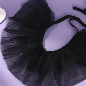 Vintage black mesh ruffled collar for Halloween gothic costumes and stage drama.