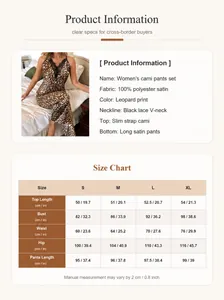 Tabla de tallas detallada para conjunto de pijama de mujer con camisola de leopardo