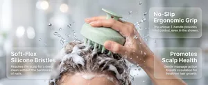 Close-up of wheat straw scalp massager brush cleaning hair with rich foam and water