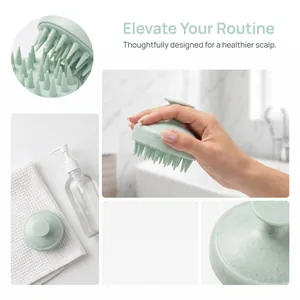 Detail of eco-friendly wheat straw scalp massager with soft silicone bristles
