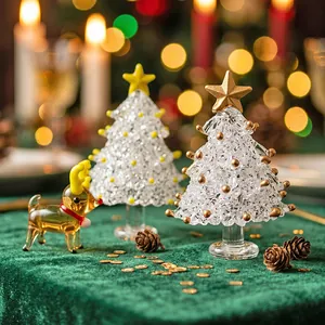 Handmade clear glass Christmas tree and reindeer ornaments for festive table decor
