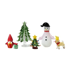 Handmade glass Christmas ornaments set featuring trees, snowman, Santa, and elk