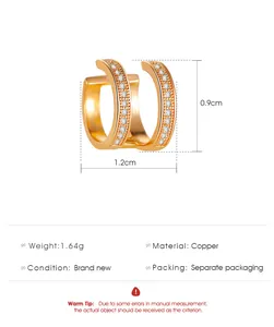 Detailed technical specification view of a gold double-layer pavé ear cuff with size