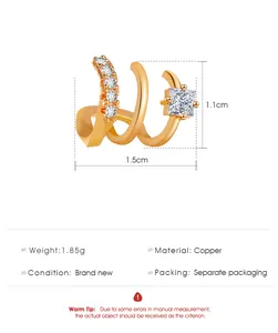 Detailed specifications for a C-shaped triple layer ear cuff with sparkling crystals