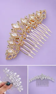 Dettaglio di un pettine per capelli da sposa con cristalli scintillanti e finitura oro