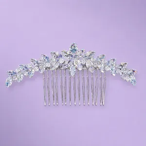 Elegante pettine per capelli da sposa in argento con cristalli per acconciature sposa