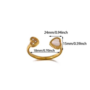 Detaillierte Größenangabe für den 18K vergoldeten Ring mit rosa Zirkonia-Herz.