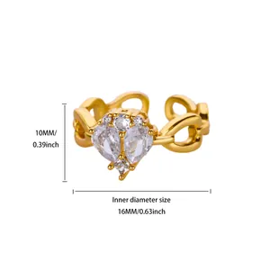 Detaillierte Messung des 16 mm Innendurchmessers eines 18K Gold-Herz-Zirkonia-Rings