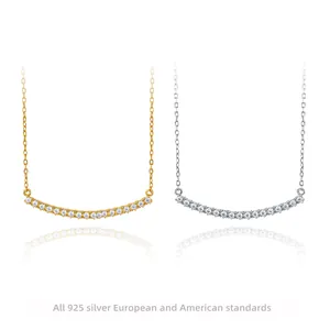 Smile Curved Bar Necklace 925 Sterling Silver Elegant Zircon Pendant Minimalist Jewelry For Women