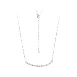 Elegant S925 sterling silver smile necklace featuring a shiny zirconia curved pendant design