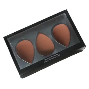 Set mit 3 braunen, tropfenförmigen, latexfreien Make-up-Schwämmen in Box verpackt