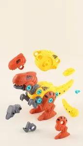 Vue détaillée du jouet dinosaure DIY à démonter avec des vis d'assemblage colorées