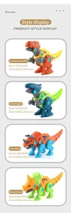 Vue détaillée de quatre modèles de jouets dinosaures DIY à démonter avec dimensions