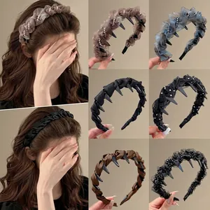 Stylish Korean style pleated hairbands set with pearl accents and non-slip grip for women