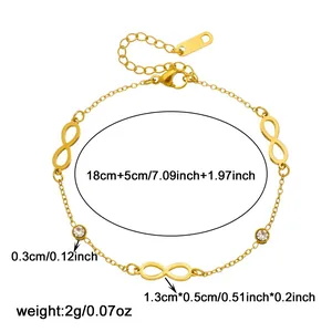 Gold-plated stainless steel bracelet detail showing dimensions and infinity charm