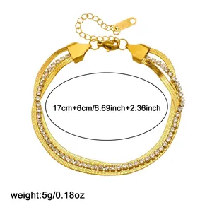 Detailed measurements and weight of gold-plated stainless steel multi-layer rhinestone bracelet