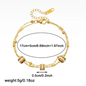 Detailed measurements of gold-plated stainless steel double-layer charm bracelet