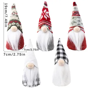 Handmade Christmas gnome plush ornaments with knitted hats and white beards, 19cm tall