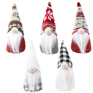 Set of 5 handmade Christmas gnomes with knitted hats and white beards for home decor