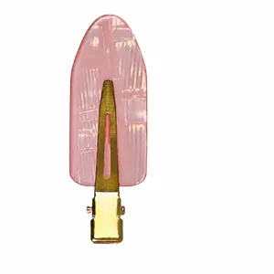 Minimalist cherry pink acrylic hair clip set with gold metal fastener, 6cm length