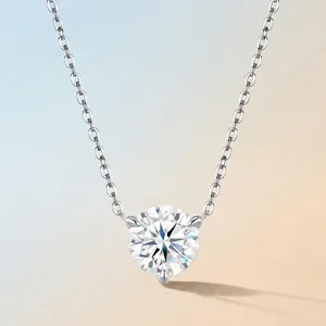 Elegant S925 sterling silver necklace featuring a brilliant round-cut moissanite pendant