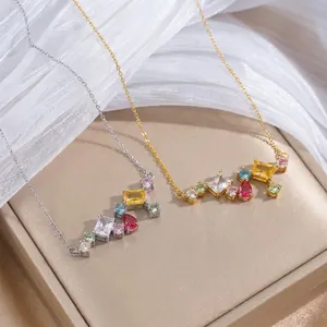 Collar Brillante de Acero de Titanio con Zirconia Colorida para Mujer Colgante Geométrico Multicolor Joyería Moda
