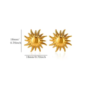 Detail view showing 18mm diameter of these gold-plated sunburst titanium steel stud earrings.