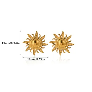 Gold-plated sunburst stud earrings made of titanium steel with 19mm dimension detail