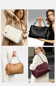 Elegant large capacity leather handbags for women shown in four stylish colors