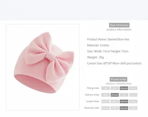 Detaillierte Produktspezifikationen der rosa Baby-Mütze mit großer Schleife