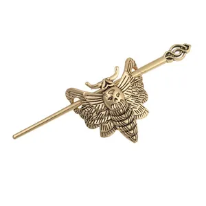 Vintage bronze moth skull hair stick pin for creative gothic style hair accessories