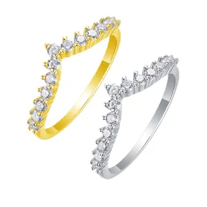 Bagues superposables en argent sterling S925 en forme de V avec moissanite