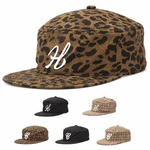 Cappello Militare A Cima Piatta Con Stampa Leopardata Cotone Ricamato Lettera H Snapback Hip Hop Berretto Per Uomo Donna Regolabile