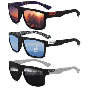 Close-up detail of matte black polarized sunglasses with three varied temple patterns
