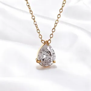 Elegante Collana Con Pendente in Zirconia a Taglio a Pera in Acciaio Inossidabile per Donna Placcato Oro 18K Gioielli