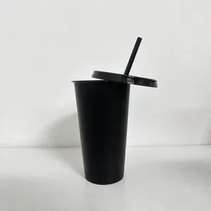 22oz matte black glitter plastic tumbler with matching lid and straw for cold beverages