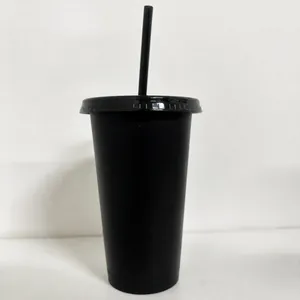 22oz reusable black glitter plastic cup with lid and straw