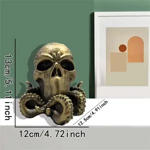 Vista detallada de estatua de resina de pulpo calavera Cthulhu con dimensiones