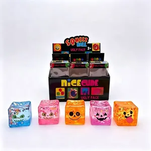 Lot de cinq glaçons squishy à la maltose pailletée avec des expressions Halloween