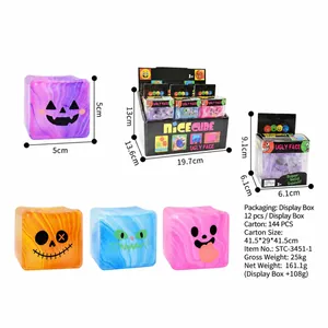 Jouets cubes à presser en maltose d'Halloween avec visages effrayants anti-stress