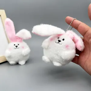 Cute white plush rabbit doll keychain pendant for backpack and bag accessories gift