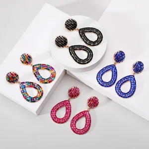 Vintage Geometrische Strass Ohrhänger Für Damen Luxus Legierung Herz Wassertropfen Trapez Hohl Übertriebene Statement Ohrringe Schmuck