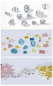 Macro detail of various colorful and clear lab-grown loose diamonds in different cuts