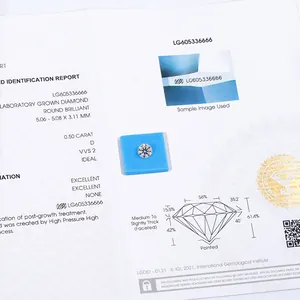 Professional close-up of a lab-grown round brilliant diamond with IGI grading report