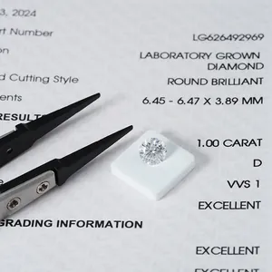 Detailed view of an IGI certified 1.00 carat D VVS1 laboratory grown round diamond