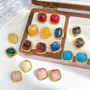 Square Resin Sugar Cube Stud Earrings Stainless Steel Post Colorful Dopamine Geometric Earrings For Women Fresh Summer Jewelry Gift