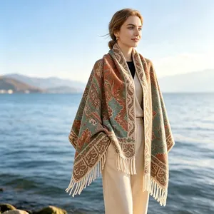 Damen Vintage Ethnisch Paisley-Muster Schal Wrap Weich Baumwollmischung Verdickt Warm Quaste Schal Für Reise Alltag