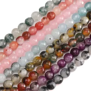 Close-up detail of multi-color faceted round natural stone beads for DIY jewelry making